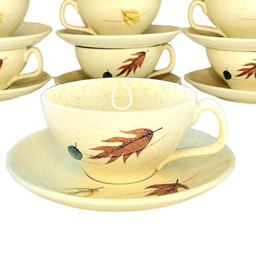 Vintage Franciscan Earthenware Autumn Leaves 2 Cups and Saucers Set‎